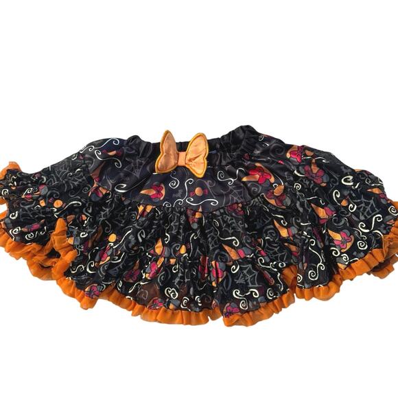 Disney Parks Minnie Mouse Witch Hat Black Orange Ruffled Tutu Skirt Youth Size M - Picture 1 of 7